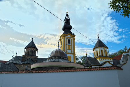 Three church towers at monastery Privina Glava, Å id, Serbia