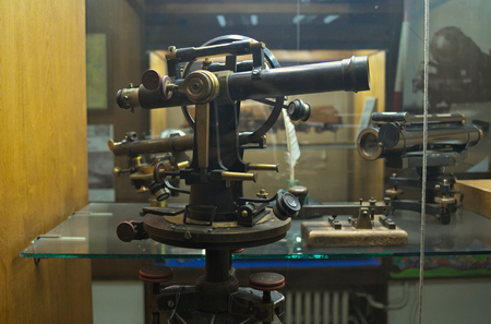 Old railway binoculars on display in Belgrade rail museumのeditorial素材