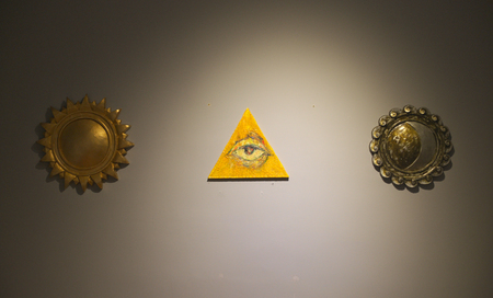 Masonic symbols on white wall in museumのeditorial素材
