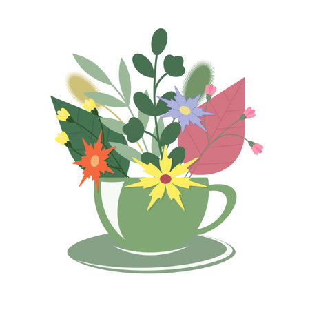 Flower bouquet in a cup. vector illustration. flat style.のイラスト素材