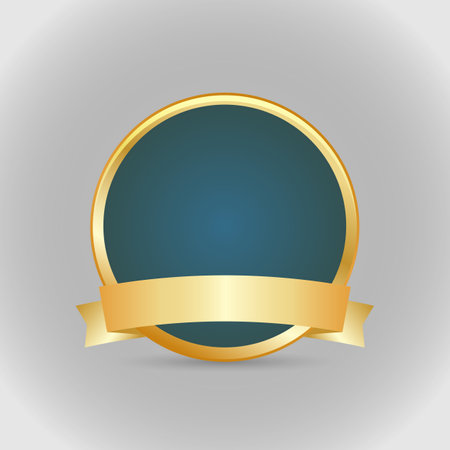 Gold badge with ribbon on a gray background. vector illustration. Eps 10.のイラスト素材