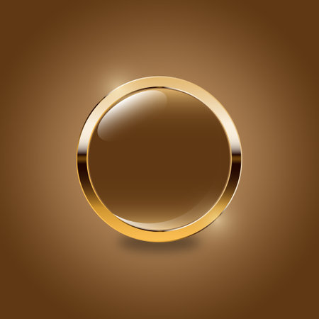<p>Gold round button on a brown background. vector illustration for your design.</p>のイラスト素材
