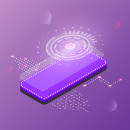 Isometric Smartphone on a purple background. 3d vector illustration.のイラスト素材