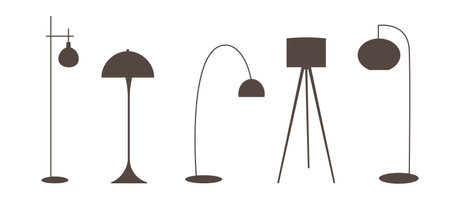 Set of black floor lamps on a white background. vector illustration.のイラスト素材