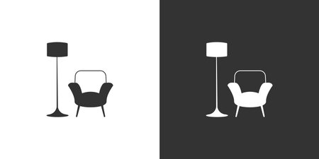 Arm chair and floor lamp icon. Isolated on black and white background. Furniture vector flat iconのイラスト素材