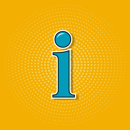Information sign icon in comics style on a yellow background. Vector sticker in pop art styleのイラスト素材