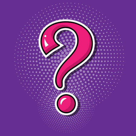 Question mark on purple halftone dotted background. Vector sticker in pop art styleのイラスト素材