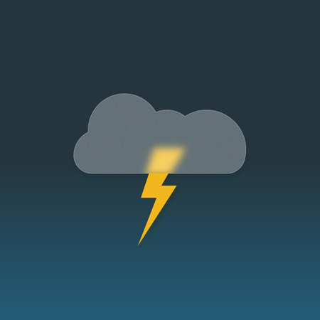 Cloud with lightning on dark blue gradient background. weather icon. glass morphism design style