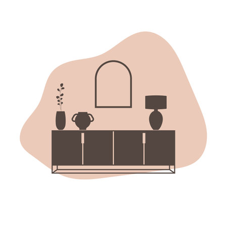 Living room interior with furniture and decorative elements. Vector icon in flat styleのイラスト素材