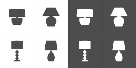 Table lamp icons set. Four vector icons Isolated on white and black background.のイラスト素材