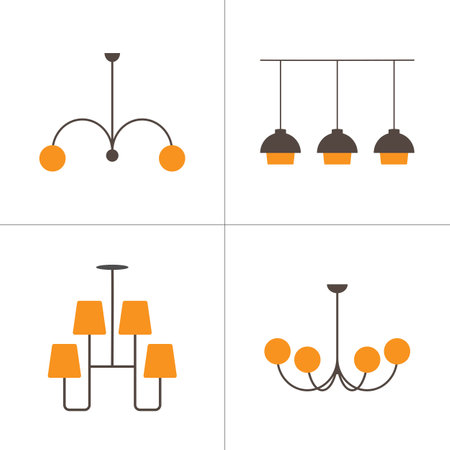 Chandelier icons set. Flat design style. Bicolor vector icons.のイラスト素材