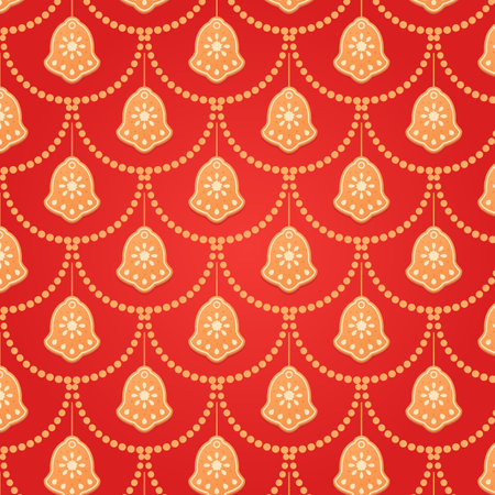 Seamless pattern with christmas bell on red background.のイラスト素材