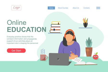 Online education landing page. Online learning, e-learning concept.のイラスト素材