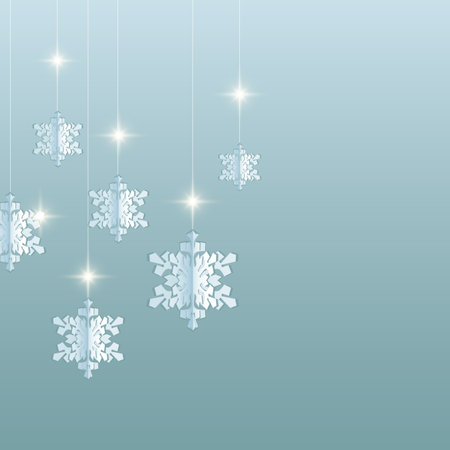 Square background with snowflakes in paper cut style.のイラスト素材