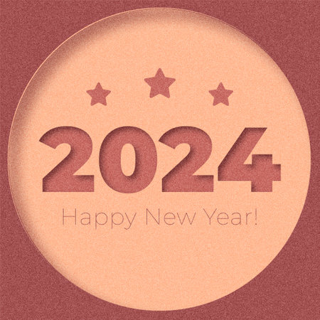 Happy New Year greeting card with text and stars. Paper cut style. Square format.のイラスト素材