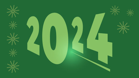 Happy new year 2024. Green background with numbers. Vector flat illustration.