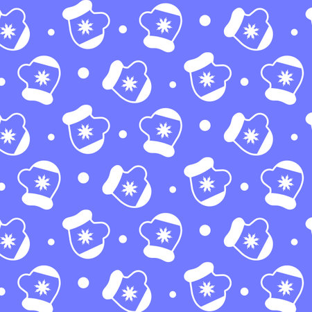 Seamless pattern with mittens and snowflakes. Christmas, New Year, Winter background. Design for banner, poster or print.のイラスト素材