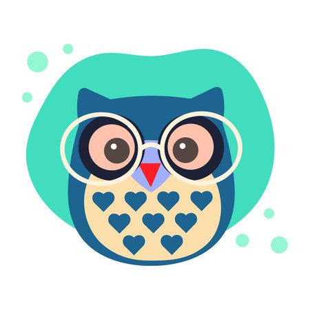 Cute owl wearing glasses with hearts. Vector flat style illustration.のイラスト素材