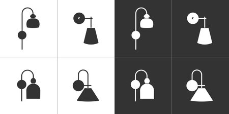 Wall lamp icons set on black and white background. Vector flat icons.のイラスト素材