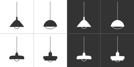Ceiling lamp icon set. Vector black and white icons.のイラスト素材