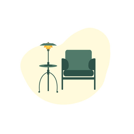 Armchair, table and lamp flat icon. Furniture, interior design vector illustration.のイラスト素材