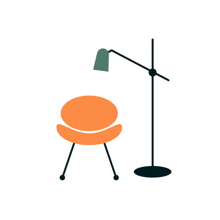 Table lamp and chair icon. Flat color design. Vector illustration.のイラスト素材