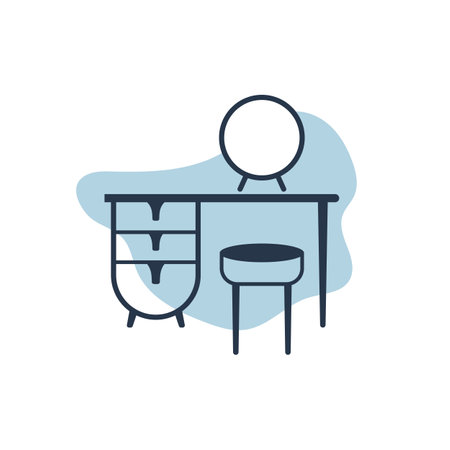 Dressing table and chair icon in flat style. Furniture vector icon on white isolated background. Interior concept.のイラスト素材