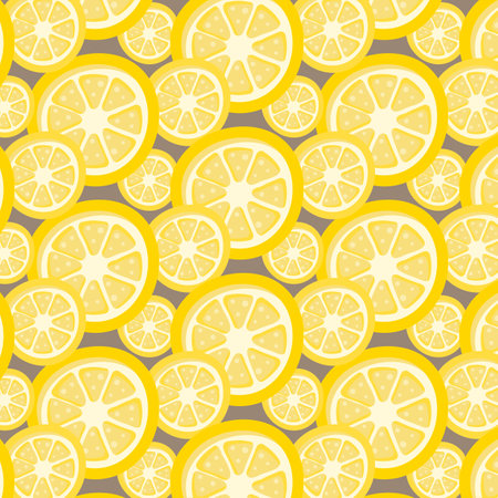 Seamless pattern with lemon slices on a dark background. Vector illustration in flat style for your design.のイラスト素材