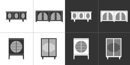 Furniture icons set. Cabinets. Nightstands. Black and whiteのイラスト素材