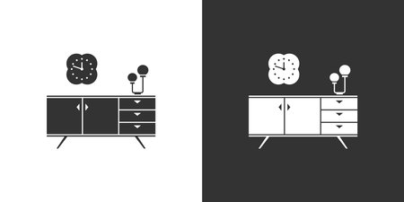 Furniture icon with nightstand Interior icon on black and white background Vector flat iconのイラスト素材