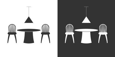 Table and chairs icon. Flat furniture isolated on black and white backgroundのイラスト素材