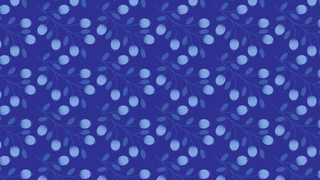 Seamless pattern with blue berries and leaves on a dark blue background.のイラスト素材