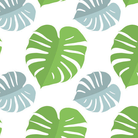 Seamless pattern with monstera leaves in two color combinations. Vector Illustration.のイラスト素材