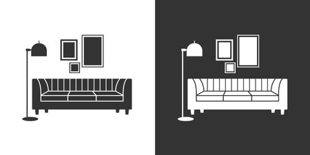 Living room furniture icon. Black and white version. Vector illustration.のイラスト素材