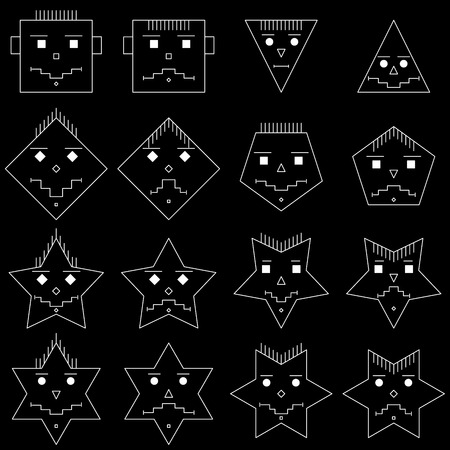 Set of icons of different shapes on a black background. Smiley image.のイラスト素材