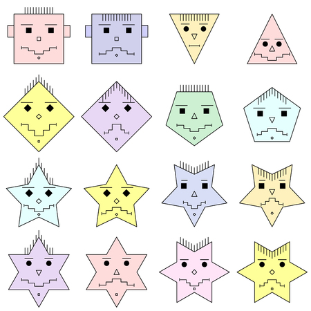 Set of icons of different shapes and colors . Smiley image.のイラスト素材