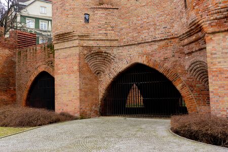 The area of the Old Town in Warsaw, Poland . Barbican fortress . Entrance to the medieval city.の写真素材