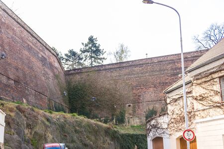 The brick walls of the old fortress of Vysehrad. Area of the old town in Prague, Czech Republic.の写真素材