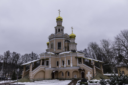 Church of Saints Boris and Gleb in Zyuzino. Thaw in the middle of winter.