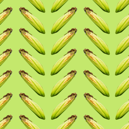 Raster  seamless pattern. Ear of corn on green background. Site about agriculture, farm, livestock, graphics.の写真素材