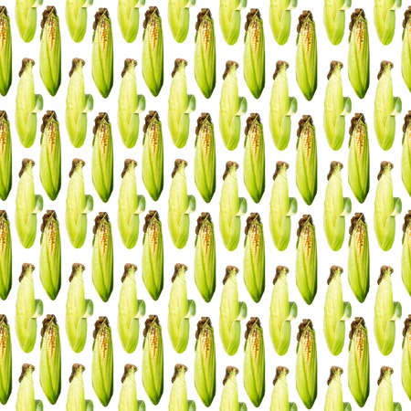 Raster vertical seamless pattern. Corn cobs on a white background. Site about agriculture, farm, animal husbandry, graphics.の写真素材