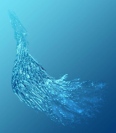splash of water flowing againdt a blue backgroundの写真素材