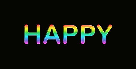 Happy in rainbow colors written on black backgroundの写真素材