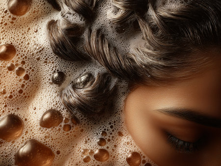 Beautiful woman face with hair curlers, closeup. Beauty treatment conceptの素材