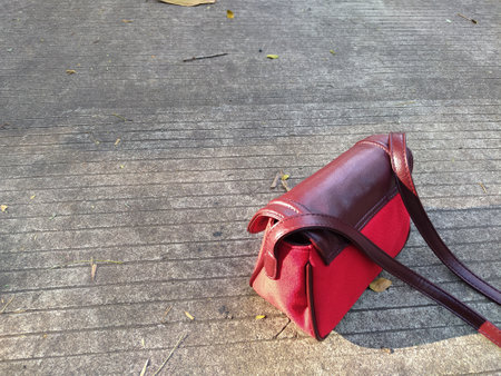 Women's simple mini bag red and brown with strap, women's accessoriesの写真素材