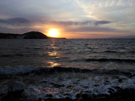 sunset in the seaの写真素材