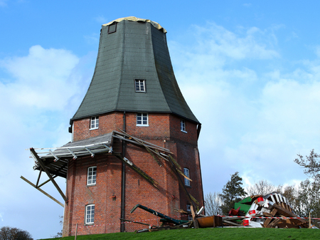 One of the two twin Windmills from Greetsiel destroyed in storm 2013の写真素材