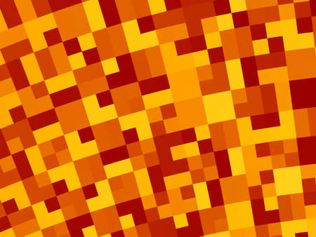 Abstract fractal background in red, orange, yellow and brown, with a curved retro pixel mosaic symbolizing hot lava, fire pit or autumn. For creative designs, websites, banners, prints, book covers...の写真素材