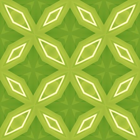 Green abstract texture. Seamless tile. Diamond shapes arrangement in a background illustration. Textile print pattern. Home decor fabric design sample. Tileable motif for pillows, cushions, tableclothの写真素材