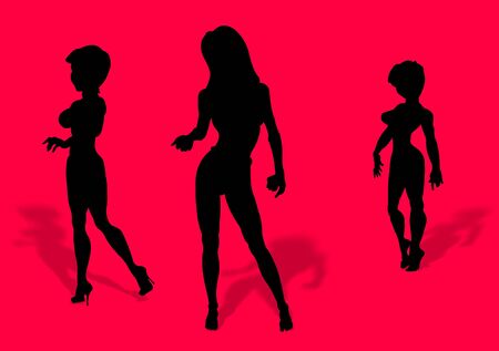 Three silhouettes of women. Background is on a work path.の写真素材
